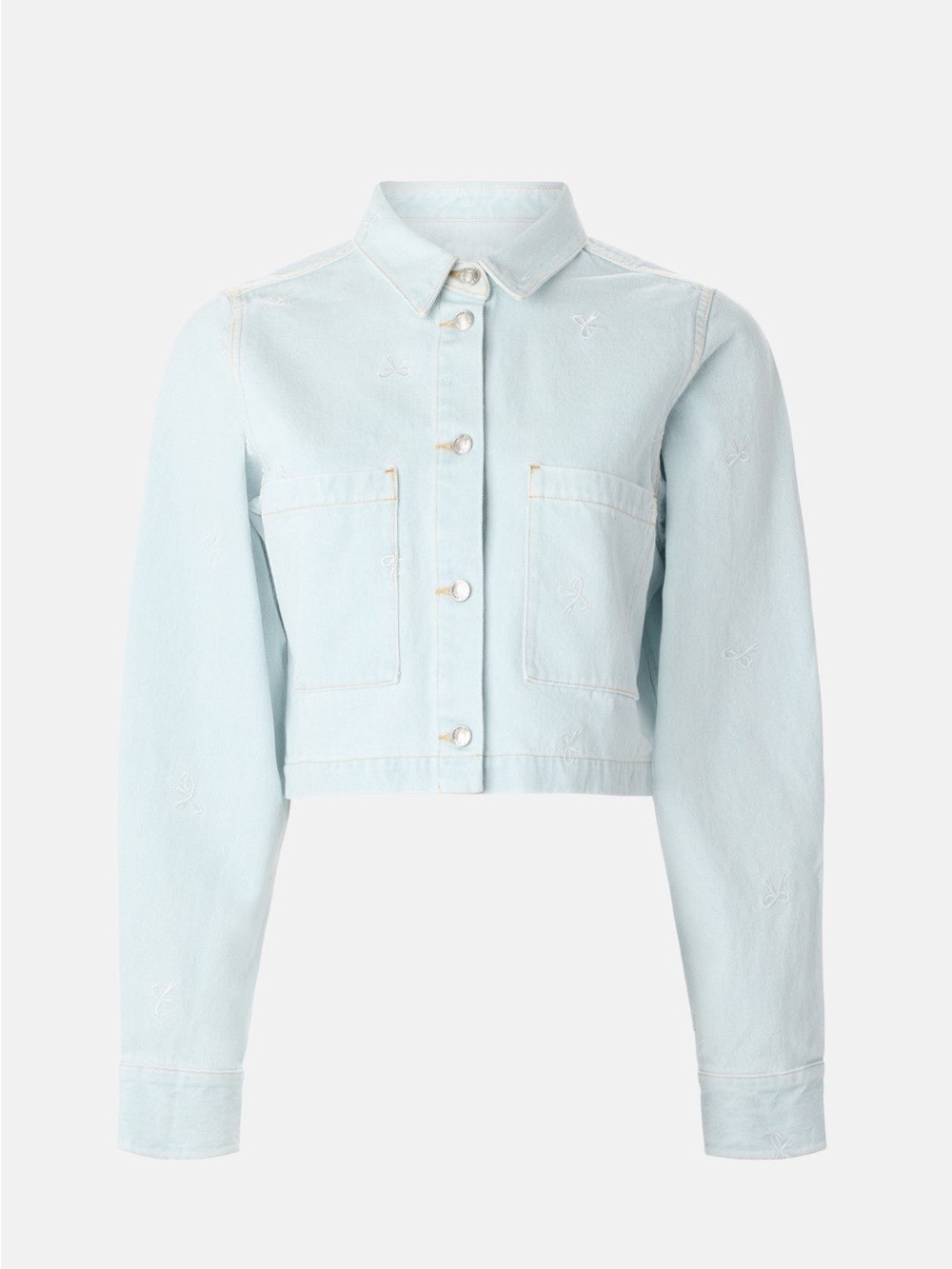 Cropped Light Blue Button-Front Jacket - Picture 1 of 10